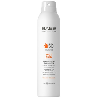 BABE TRANSPARENT SUNSCREEN WET SKIN SPF50 слънцезащитен спрей за лице и тяло за влажна кожа 200 мл