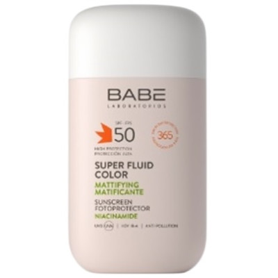 BABE SUPER FLUID COLOR MATTIFYING SPF50 слънцезащитен матиращ супер флуид за лице с цвят за мазна и акнеична кожа 50 мл