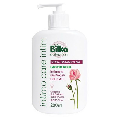 БИЛКА COLLECTION Intimo Care ROSA DAMASCENA деликатен интимен гел с био Розова вода и млечна киселина 280 мл