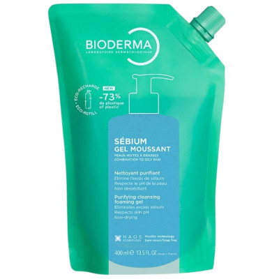 BIODERMA SEBIUM Gel moussant ежедневен измиващ гел за лице за мазна и склонна към акне кожа 400 мл ЕКО ПЪЛНИТЕЛ