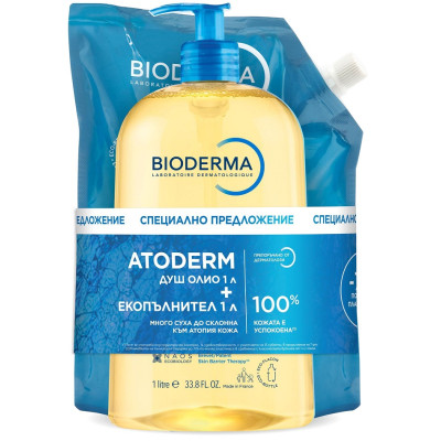 BIODERMA ATODERM ПРОМО КОМПЛЕКТ ДУШ ОЛИО за суха и атопична чувствителна кожа 1 л + ЕКО ПЪЛНИТЕЛ 1 л
