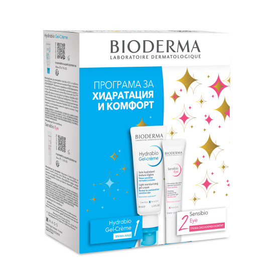 BIODERMA HYDRABIO КОМПЛЕКТ ХИДРАТАЦИЯ И КОМФОРТ гел-крем за лице 40 мл + SENSIBIO околоочен гел за чувствителна кожа 15 мл