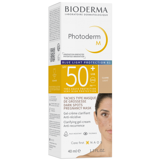 BIODERMA PHOTODERM M Gel-Cream SPF50+ Light слънцезащитен тониран крем при пигментации за чувствителна кожа светъл цвят 40 мл