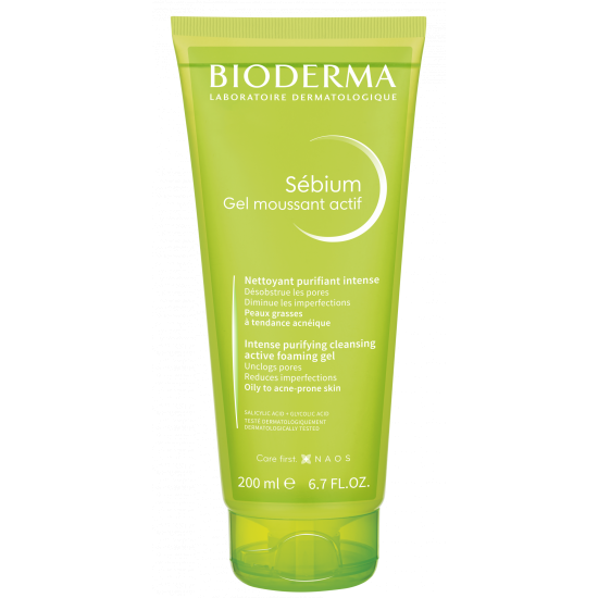 BIODERMA SEBIUM Gel moussant actif почистващ гел за лице за склонна към акне кожа 200 мл