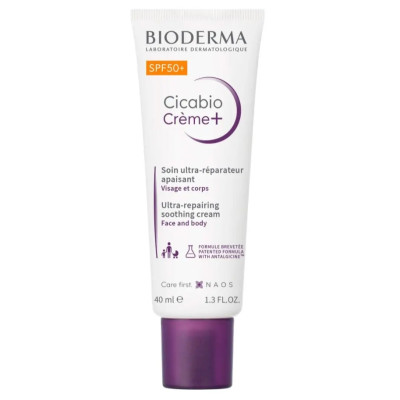 БИОДЕРМА CICABIO CREME+ SPF50+ възстановяващ и борещ се срещу хипермигментацията крем за лице и тяло за раздразнена кожа 40 мл