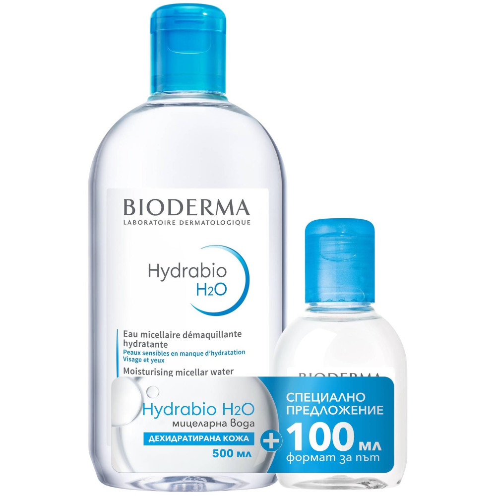 БИОДЕРМА HYDRABIO H2O мицеларна вода за дехидр.кожа 500 мл + 100 мл/промо п-т/ - Грижа за лицето