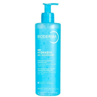 BIODERMA HYDRABIO GEL MOUSSANT хидратиращ пенлив почистващ гел за лице и очи за нормална до смесена чувствителна кожа 400 мл