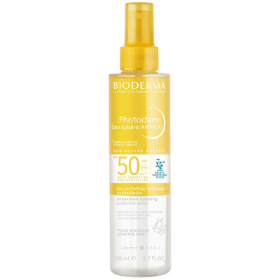 БИОДЕРМА PHOTODERM ANTI-OX HYDRATING PROTECTIVE WATER SPF50 двуфазна вода, слънцезащитен спрей за лице, тяло и коса 200 мл