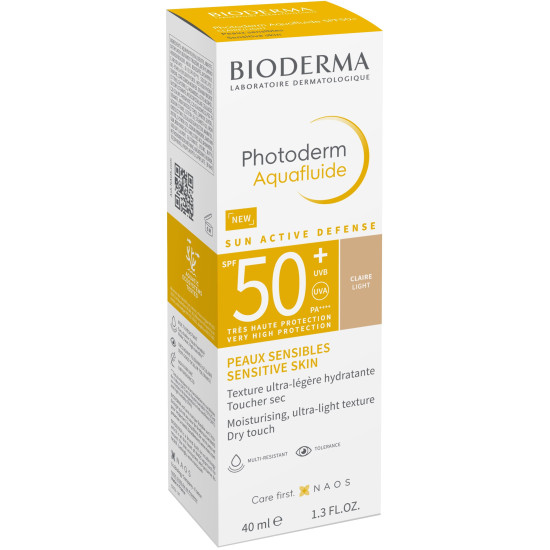 BIODERMA PHOTODERM Aquafluide SPF50+ Light слънцезащитен тониран аквафлуид за лице за чувствителна кожа светъл цвят 40 мл