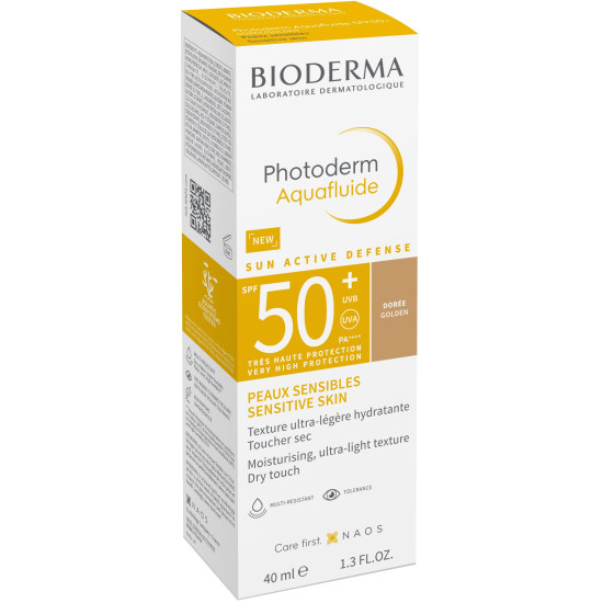 BIODERMA PHOTODERM Aquafluide SPF50+ Doree Golden слънцезащитен тониран аквафлуид за лице за чувствителна кожа златист цвят 40мл