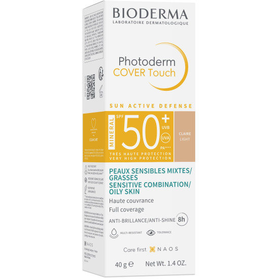 BIODERMA PHOTODERM Cover Touch SPF50+ Light слънцезащитен тониран крем за комбинирана мазна и акнеична кожа светъл нюанс 40 г