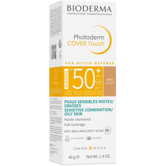 BIODERMA PHOTODERM Cover Touch SPF50+ Doree Golden слънцезащитен крем за комбинирана мазна и акнеична кожа златист цвят 40 г