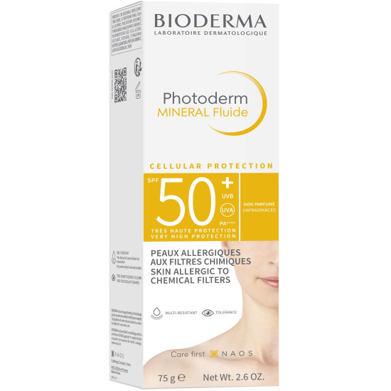 BIODERMA PHOTODERM MINERAL Fluide SPF50+ слънцезащитен флуид за чувствителна и алергична кожа 75 мл