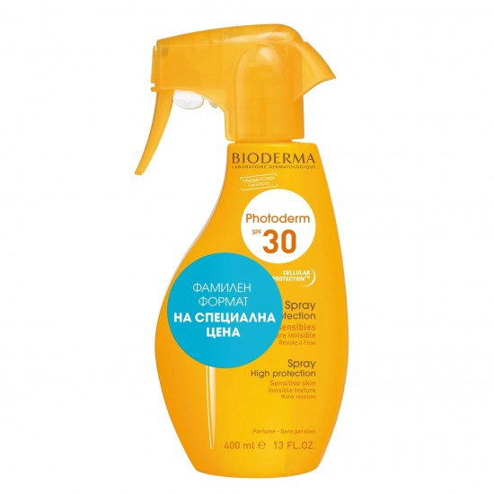 БИОДЕРМА PHOTODERM SPF30 слънцезащитен спрей за чувствителна и светла кожа 400 мл