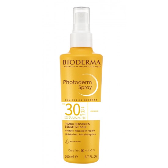 BIODERMA PHOTODERM Spray SPF30 слънцезащитен спрей за лице и тяло за чувствителна кожа 200 мл