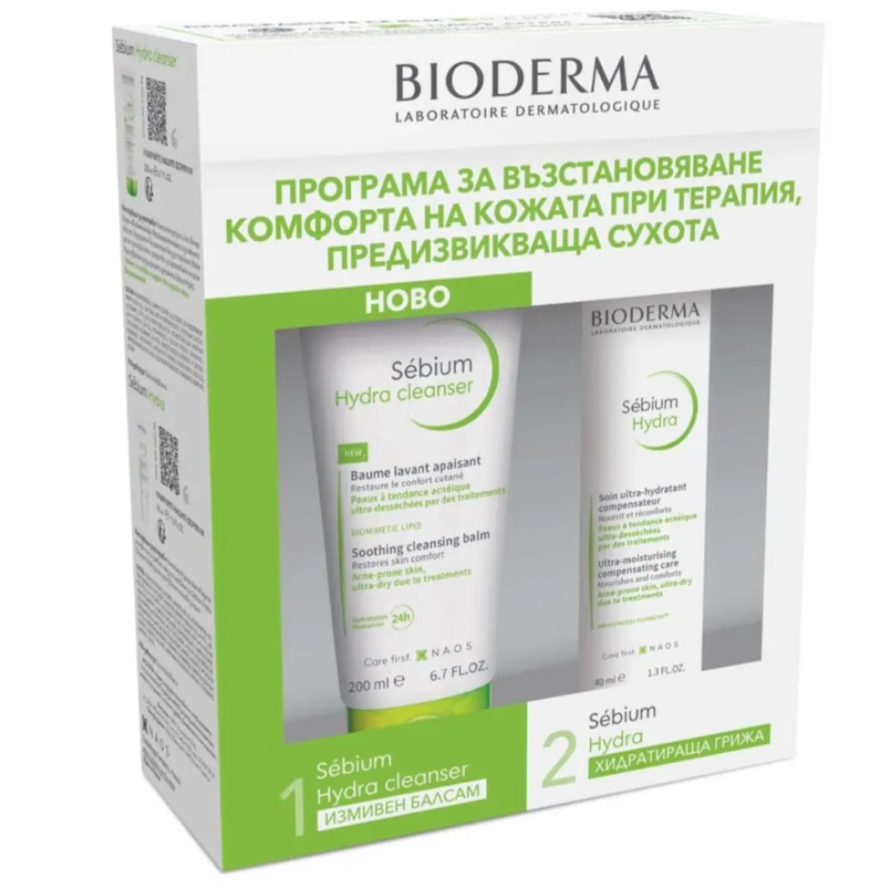 БИОДЕРМА SEBIUM HYDRA CLEANSER ПРОМО КОМПЛЕКТ измивен успокояващ балсам 200 мл + хидратиращ крем 40 мл - Грижа за лицето