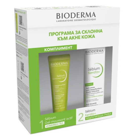 BIODERMA SEBIUM ПРОМО КОМПЛЕКТ ПРОГРАМА ЗА СКЛОННА КЪМ АКНЕ КОЖА измивен гел-пяна 45 мл + KERATO+ гел-крем за лице 30 мл