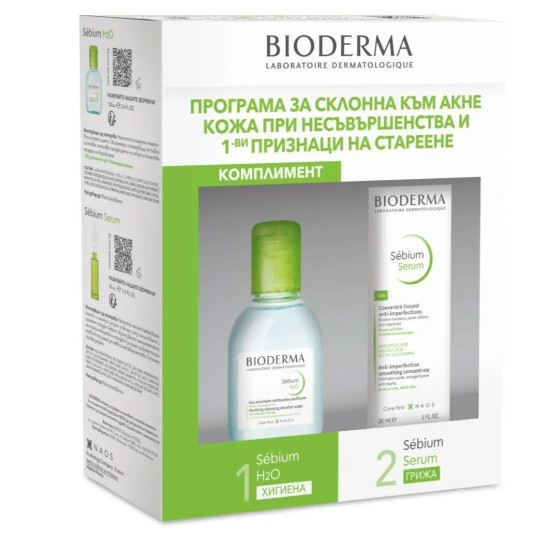 BIODERMA SEBIUM ПРОМО КОМПЛЕКТ ПРОГРАМА ЗА СКЛОННА КЪМ АКНЕ КОЖА ПРИ НЕСЪВЪРШЕНСТВА серум 30 мл + мицеларен разтвор H2O 100 мл