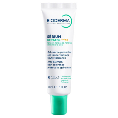 BIODERMA SEBIUM Kerato+ SPF30 защитен гел-крем за лице против белези и несъвършенства за акнеична кожа 30 мл