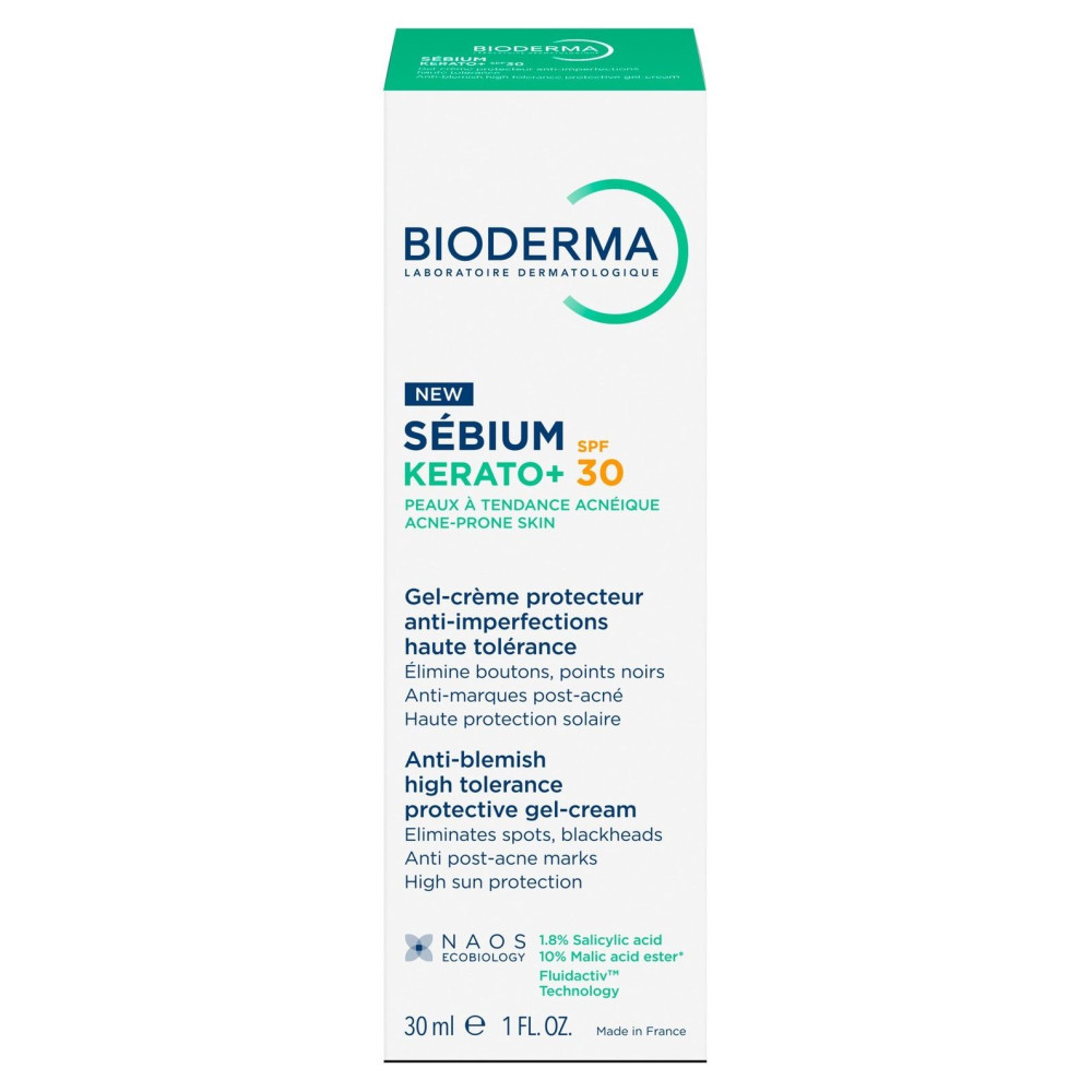 BIODERMA SEBIUM Kerato+ SPF30 защитен гел-крем за лице против белези и несъвършенства за акнеична кожа 30 мл - Грижа за лицето