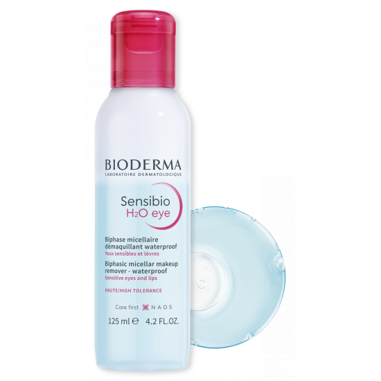BIODERMA SENSIBIO H2O Eye Makeup Remover успокояващ двуфазен мицeларен демакиант за очи и устни за чувствителна кожа 125 мл