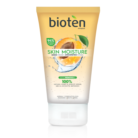 БИОТЕН SKIN MOISTURE SCRUB CREAM скраб крем за лице за нормална и комбинирана кожа с мед, кайсиеви ядки и пребиотици 150 мл