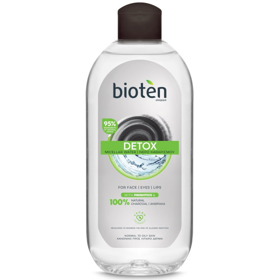 БИОТЕН DETOX детоксикираща мицеларна вода за лице с активен въглен за нормална към мазна кожа 400 мл