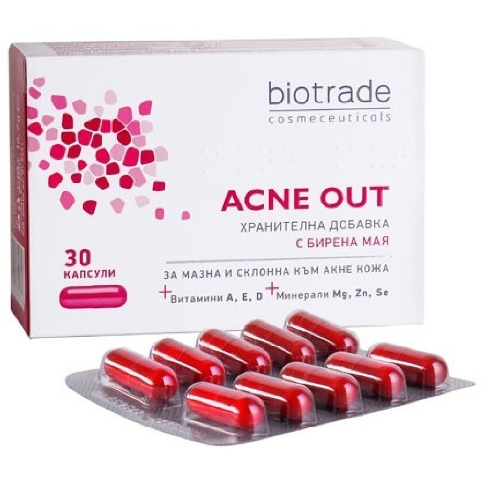Biotrade Acne Out Хранителна добавка с бирена мая 30 капсули - Коса кожа нокти Biotrade Acne Out Хранителна добавка с бирена мая 30 капсули - Коса кожа нокти