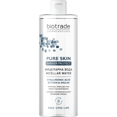 BIOTRADE PURE SKIN BARRIER PROTECT мицеларна вода за всеки тип кожа с хиалуронова киселина, ектоин и пребиотик 400 мл