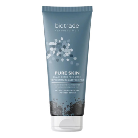 BIOTRADE PURE SKIN черен измивен детокс гел с активен въглен за лице за черни точки и разширени пори за всеки тип кожа 200 мл