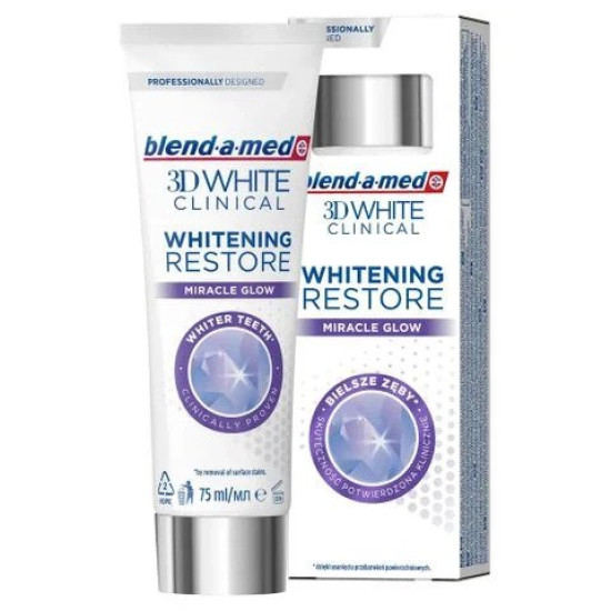 БЛЕНД-А-МЕД 3D WHITE CLINICAL WHITENING RESTORE MIRACLE GLOW избелваща паста за зъби 75 мл