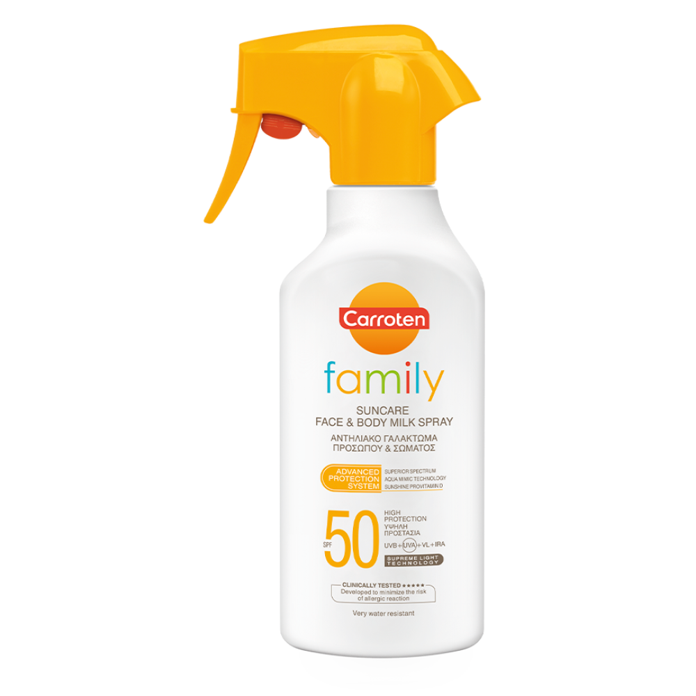 КАРОТЕН FAMILY слънцезащитно мляко спрей SPF50 270 мл - Слънцезащита КАРОТЕН FAMILY слънцезащитно мляко спрей SPF50 270 мл - Слънцезащита