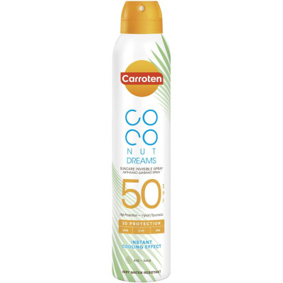 КАРОТЕН COCONUT DREAMS SUN SPRAY SPF50 слънцезащитен сух спрей за тяло с аромат на кокос 200 мл