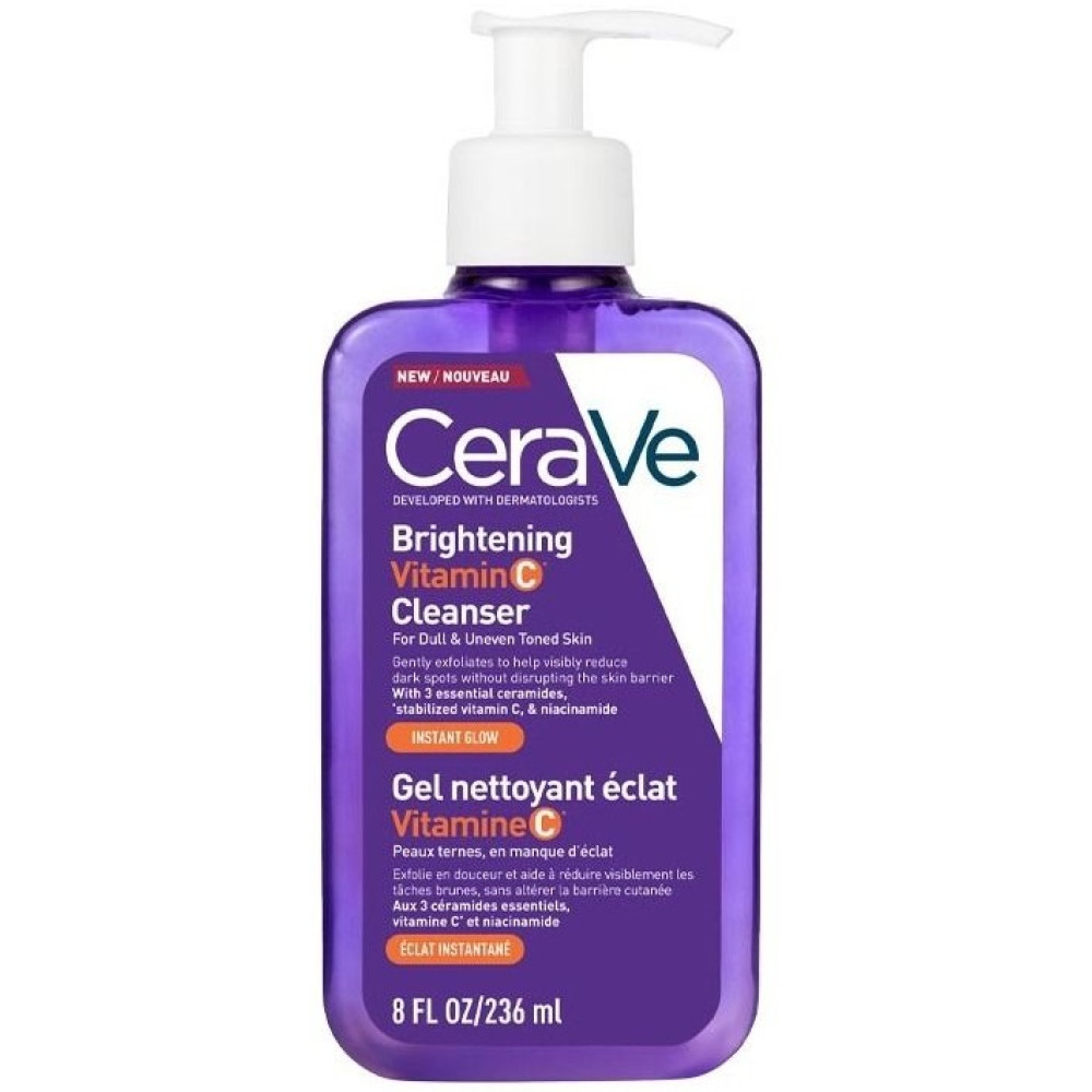 CERAVE BRIGHTENING VITAMIN C CLEANSER почистващ гел за лице с витамин C за кожа без блясък и с неравномерен тен 236 мл - Грижа за лицето