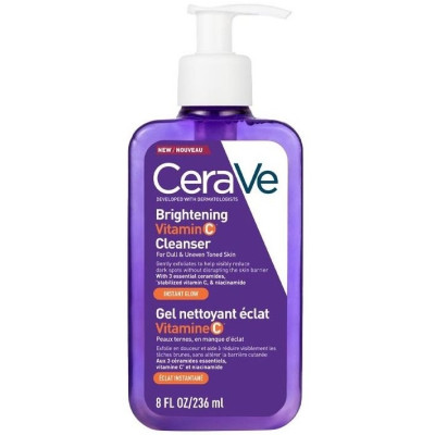 CERAVE BRIGHTENING VITAMIN C CLEANSER почистващ гел за лице с витамин C за кожа без блясък и с неравномерен тен 236 мл