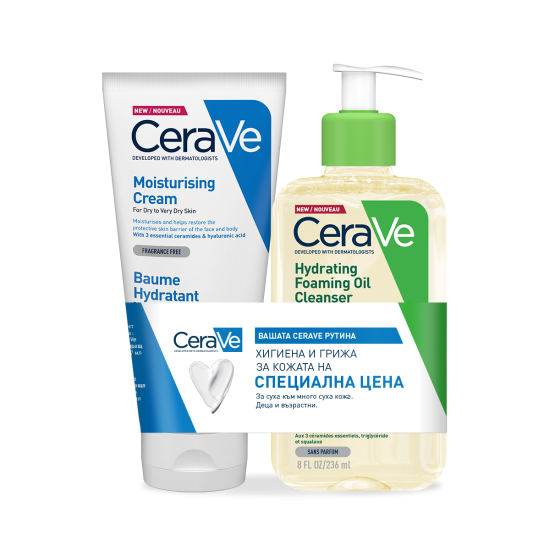 CERAVE HYDRATING CLEANSER КОМПЛЕКТ ЗА СУХА КОЖА подхранващ крем за лице и тяло 177 мл + хидратиращо измивно олио 236 мл