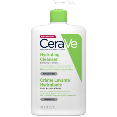CERAVE HYDRATING CLEANSER хидратиращ измиващ крем за лице и тяло за нормална до суха кожа 1 л