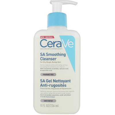 CERAVE SA SMOOTHING CLEANSER изглаждащ ексфолиращ и омекотяващ почистващ гел за лице и тяло за суха и груба кожа 236 мл