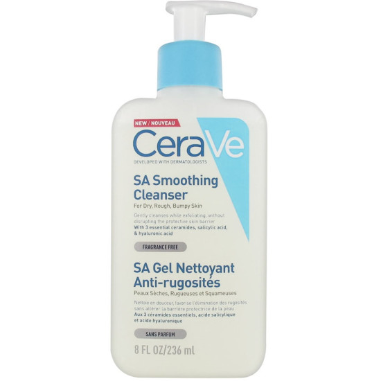 CERAVE SA SMOOTHING CLEANSER изглаждащ ексфолиращ и омекотяващ почистващ гел за лице и тяло за суха и груба кожа 236 мл