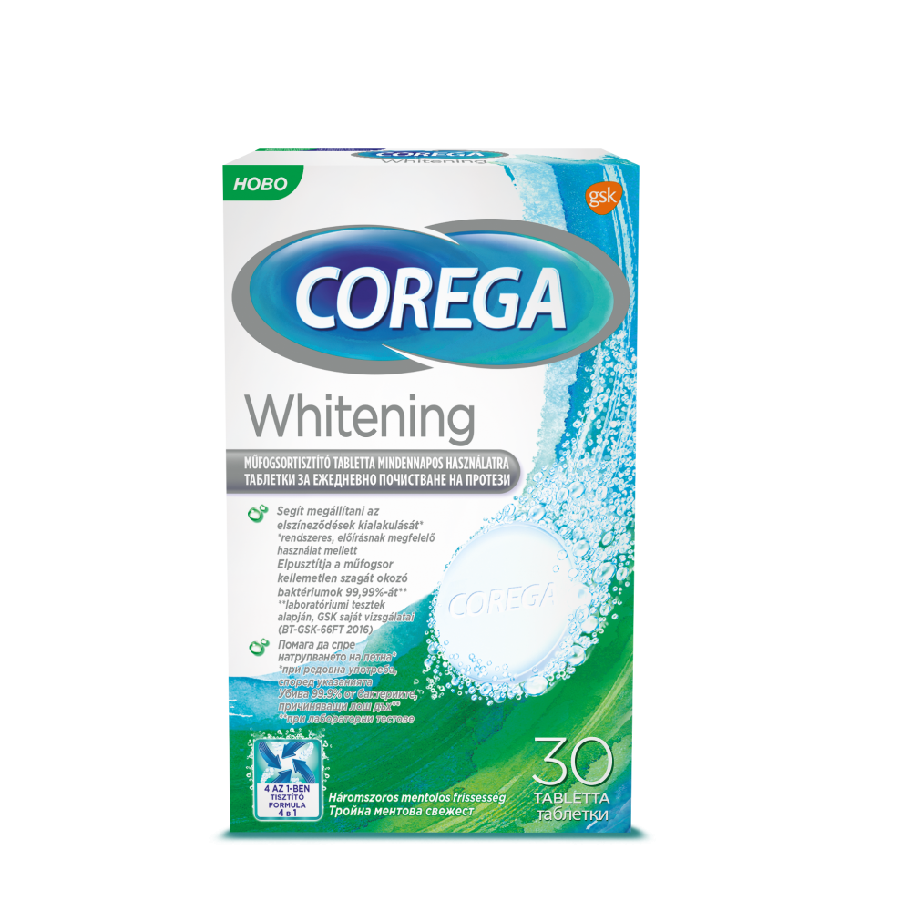 Corega Whitening за ежедневно почистване на протези х 30 таблетки - Corega Whitening за ежедневно почистване на протези х 30 таблетки -