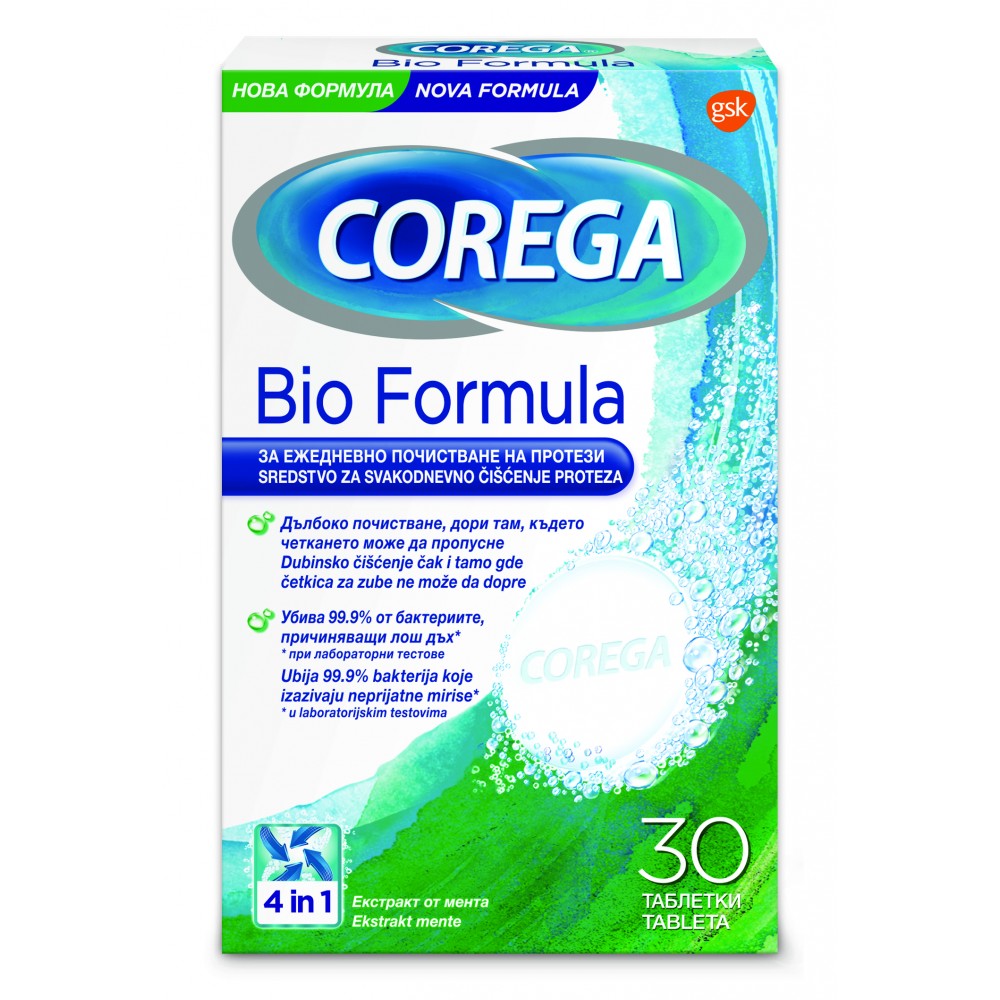 Corega Formula 4in1 За ежедневно почистване на на цели протези, с екстракт от мента х30 таблетки - За зъбни протези