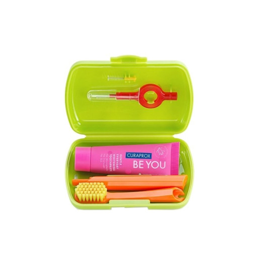 КУРАПРОКС BE YOU TRAVEL SET комплект за път + сгъваема четка за зъби 5460 ultra soft + ПЗ 10 мл /зелен/