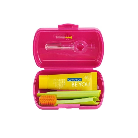 CURAPROX BE YOU TRAVEL SET комплект за път + сгъваема четка за зъби 5460 ultra soft + ПЗ 10 мл /циклама/