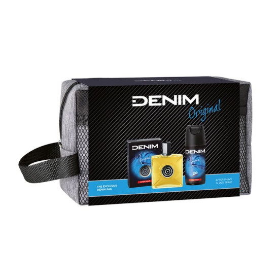 DENIM ORIGINAL ПРОМО КОМПЛЕКТ део спрей против изпотяване за мъже 150 мл + афтършейв 100 мл + ПОДАРЪК ЧАНТА