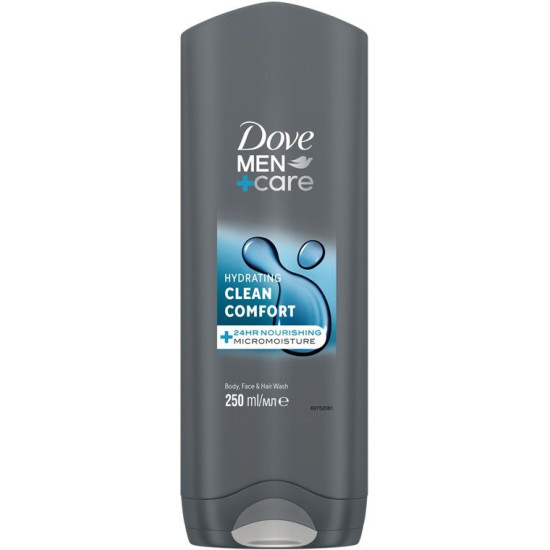 DOVE MEN+CARE CLEAN COMFORT HYDRATING хидратиращ душ гел за лице, тяло и коса за мъже 250 мл