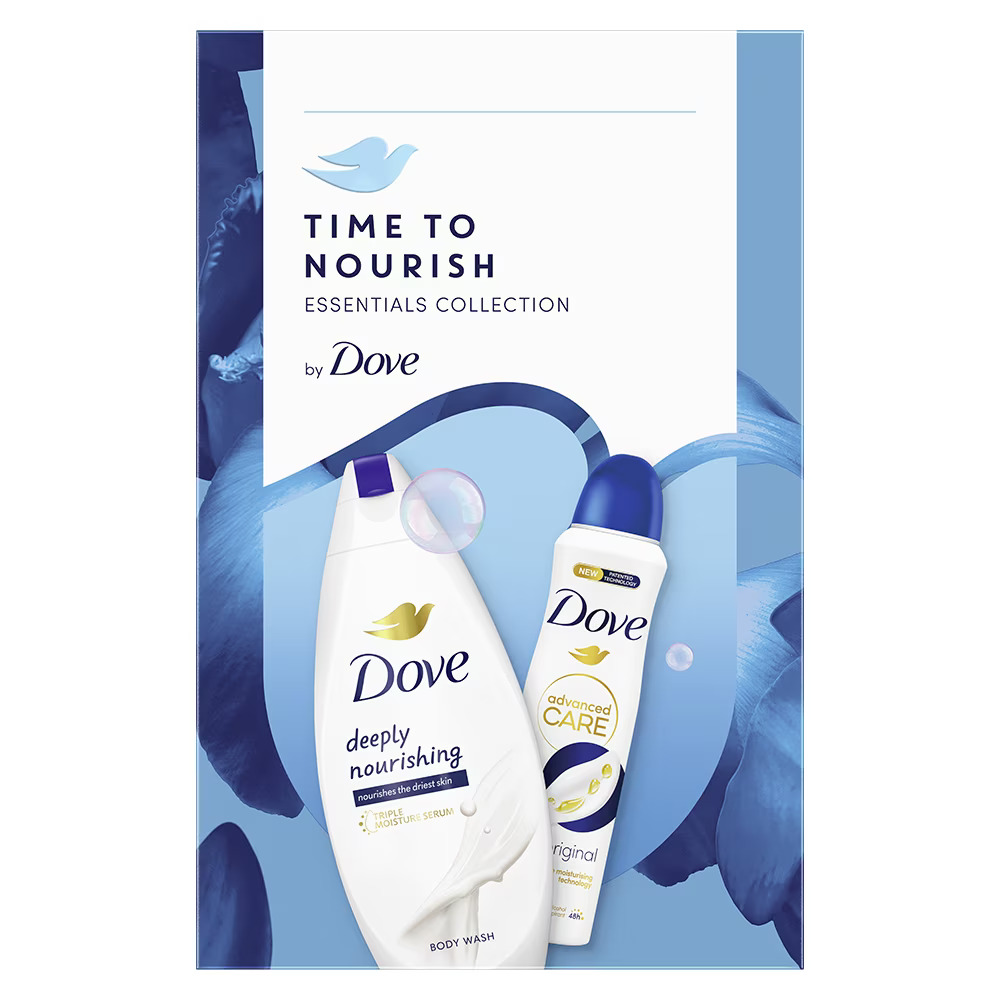 Комплект за жени DOVE ORIGINAL: Душ гел Dove Deeply Nourishing 250 мл + Део спрей Dove Advanced Care Original 150 мл - Грижа за тялото