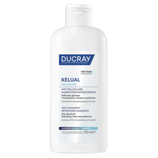 DUCRAY KELUAL SQUANORM Oily Dandruff Shampoo освежаващ шампоан с охлаждащ ефект против мазен пърхот 200 мл