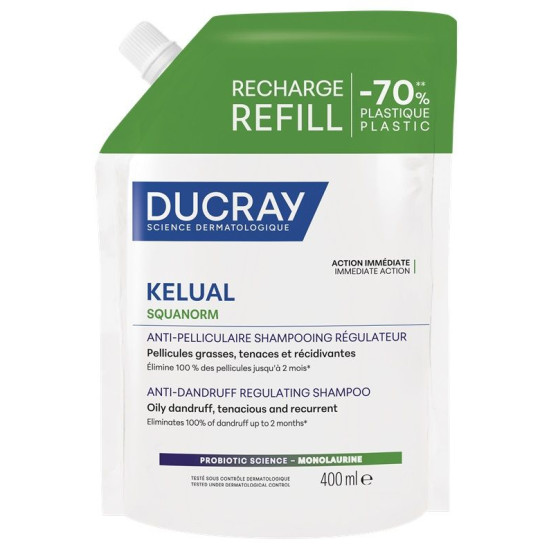 DUCRAY KELUAL SQUANORM Oily Dandruff Regulating Shampoo регулиращ себума третиращ шампоан против мазен пърхот 400 мл ПЪЛНИТЕЛ