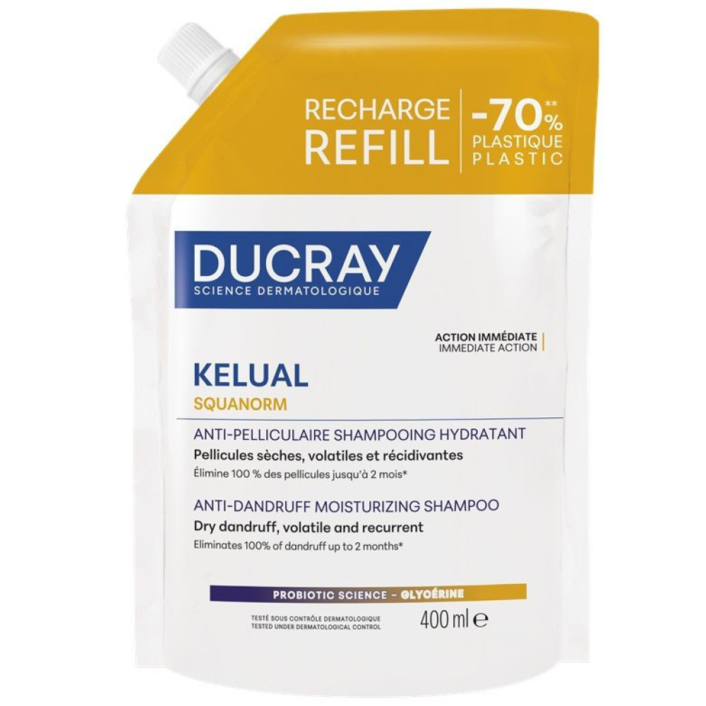 DUCRAY KELUAL SQUANORM Dry Dandruff Shampoo хидратиращ третиращ шампоан против сух пърхот и скалп 400 мл ПЪЛНИТЕЛ - Грижа за косата