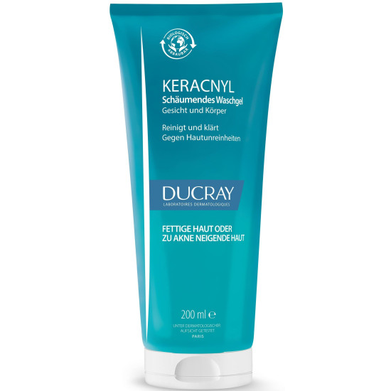 DUCRAY KERACNYL FOAMING GEL измиващ пенлив гел за лице и тяло за мазна или склонна към акне кожа 200 мл